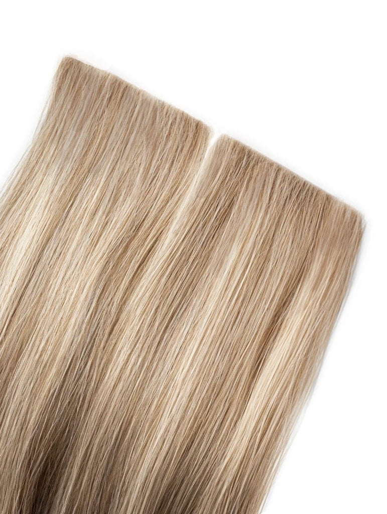 Cinnamon & Blonde Highlight Root Stretch Balayage Invisible Tape Hair Extensions - Pure Tape Hair Extensions 