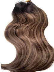 #2/14/8 "SIENNA SUNSET" BROWN BALAYAGE TAPE HAIR EXTENSIONS