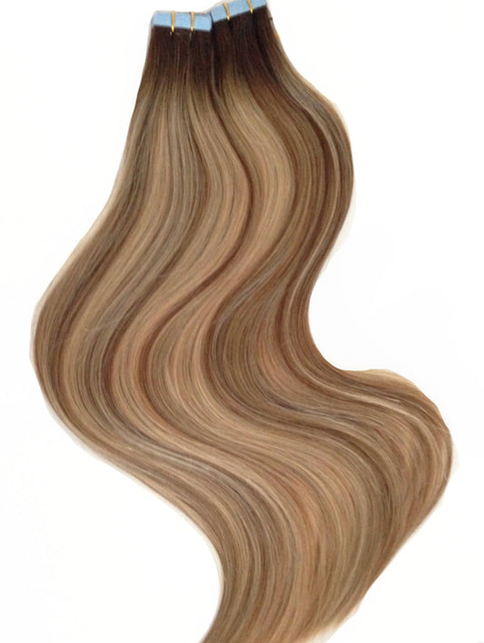 #4/12/8 BRONZE CARAMEL BALAYAGE TAPE HAIR EXTENSIONS