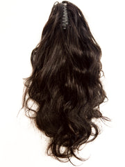 #1B DARK BROWN NATURAL BLACK WAVY CLIP IN PONYTAIL - 18"