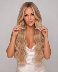 HONEY BLONDE HIGHLIGHT WAVY TAPE HAIR EXTENSIONS