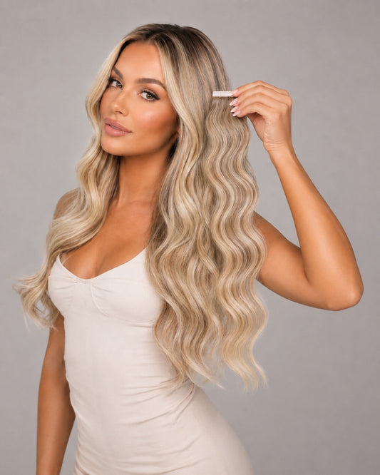 #613/24 VANILLA BLONDE HIGHLIGHTWAVY TAPE HAIR EXTENSIONS