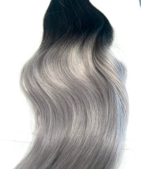 #1B/GREY "STORM" DARK BROWN TO GREY BALAYAGE TAPE HAIR EXTENSIONS