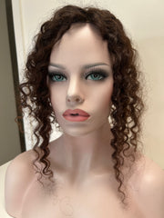 Curly Brown Highlight - Volume Human Hair Topper - 18" - " 1.8x6 Base