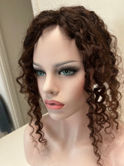 Curly Brown Highlight - Volume Human Hair Topper - 18" - " 1.8x6 Base