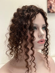 Curly Brown Highlight - Volume Human Hair Topper - 18" - " 1.8x6 Base