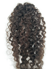 Curly Brown Highlight - Volume Human Hair Topper - 18" - " 1.8x6 Base