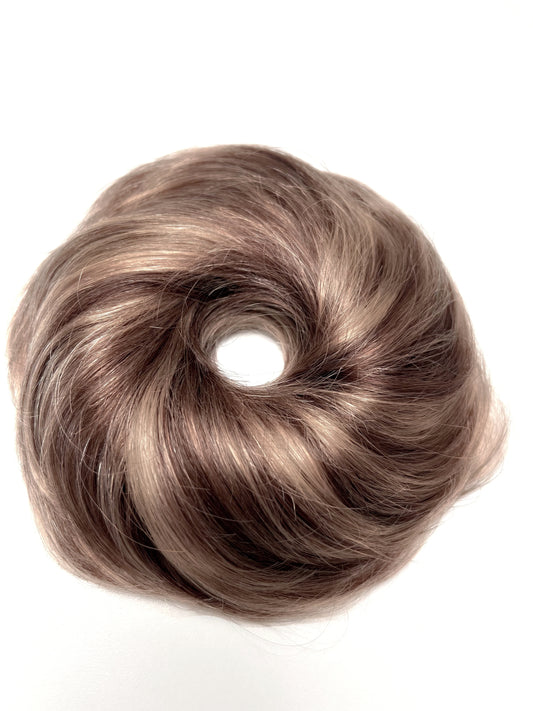 Light brown caramel blonde highlight remy human hair bun scunchie 