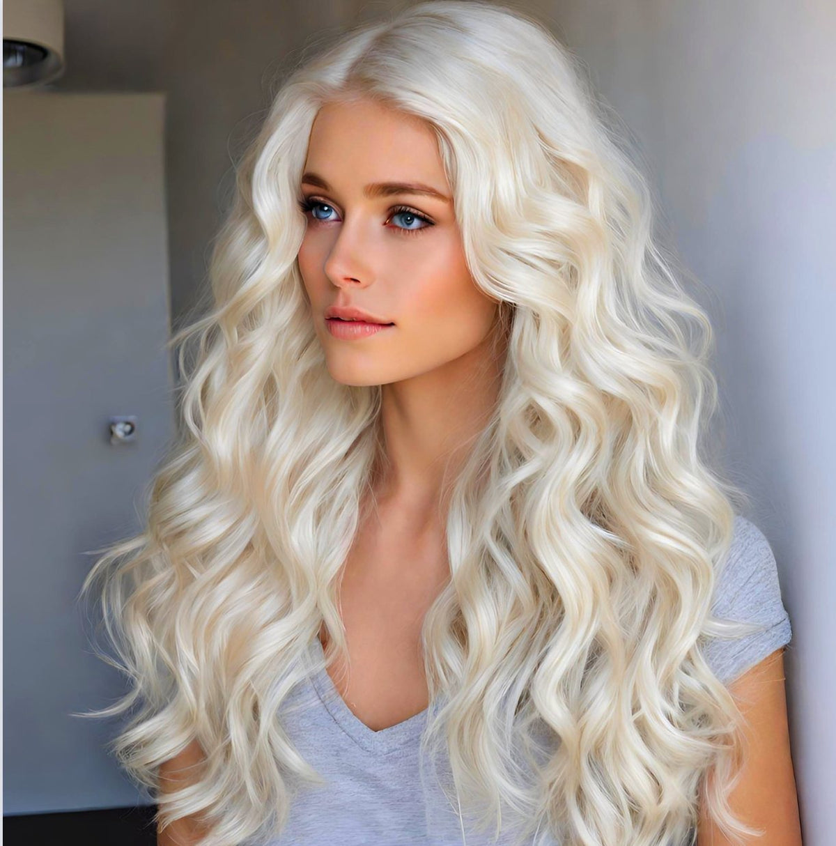 #60 PLATINUM BLONDE RUSSIAN WAVY TAPE HAIR EXTENSIONS