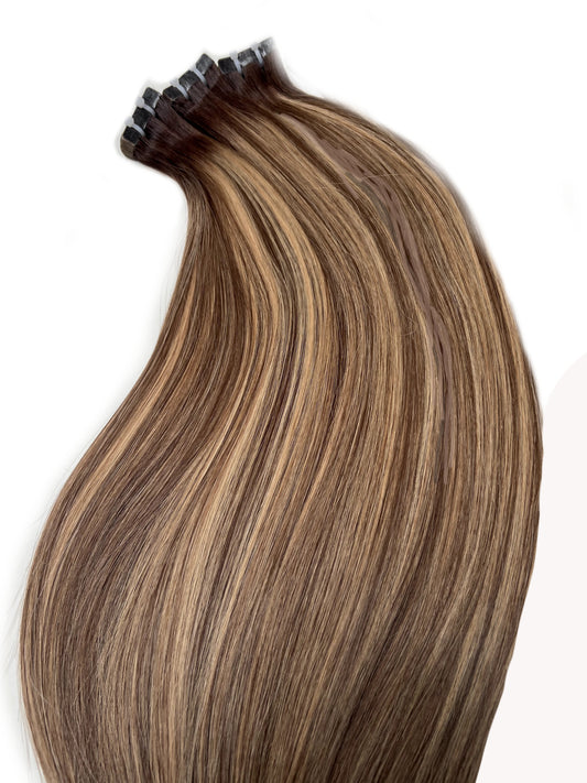 Brown caramel balayage Russian hair extensions 