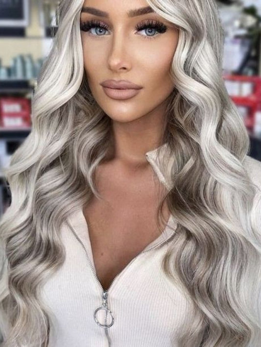 #18/613 "BEVERLY HILLS" ASH BLONDE HIGHLIGHT WEFT HAIR EXTENSIONS EXTRA THICK 110g