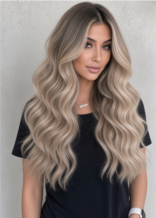 RUSSIAN #4/24/16 "BOHEMIAN BLONDE" HIGHLIGHTED BALAYAGE TAPE HAIR EXTENSIONS