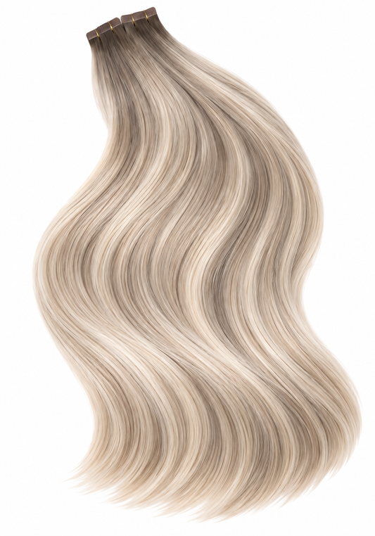 RUSSIAN #18/22/18 "FIFTH AVENUE" ASH BLONDE BALAYAGE TAPE HAIR EXTENSIONS