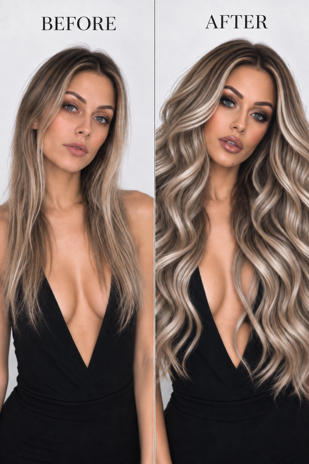 ice ash blonde root strech balayage hair extensions transormation