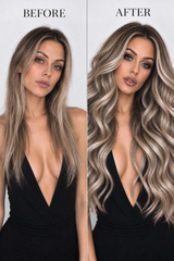 ice ash blonde root strech balayage hair extensions transormation