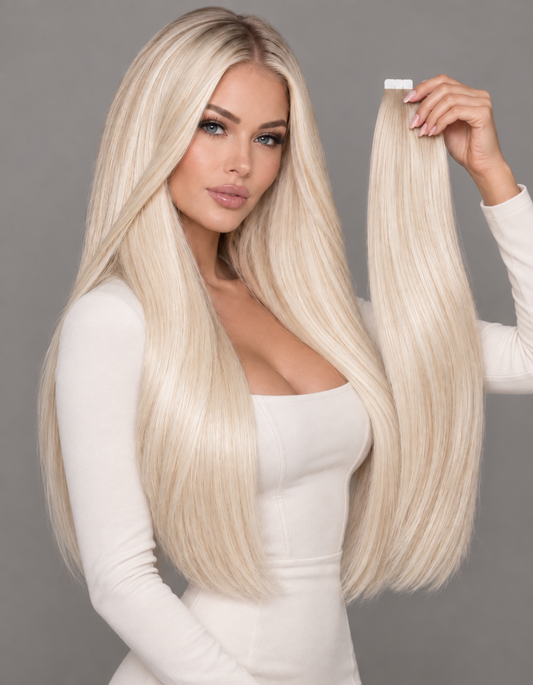 PLATINUM BLONDE HIGHLIGHTED REMY TAPE HAIR EXTENSIONS