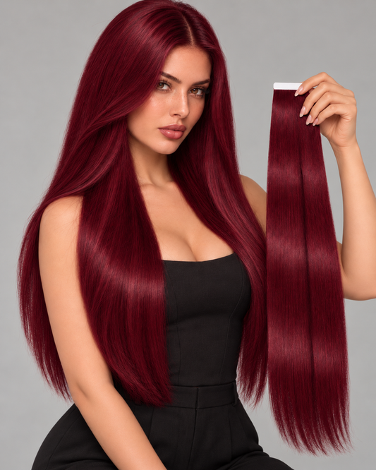 #99b BRIGHT BURGUNDY RED TAPE HAIR EXTENSIONS