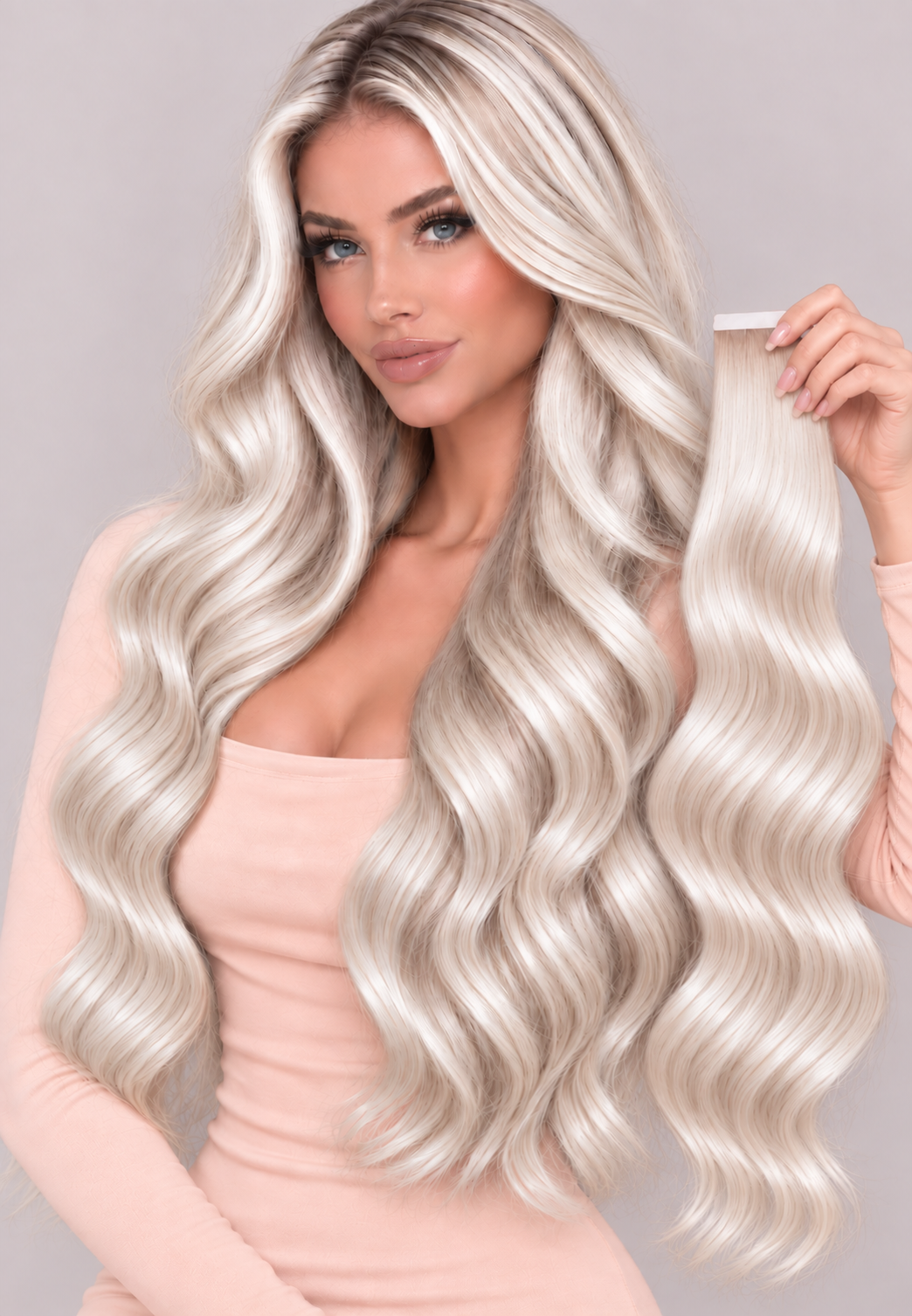 CREAM BLONDE HIGHLIGHT RUSSIAN WAVY TAPE HAIR EXTENSIONS