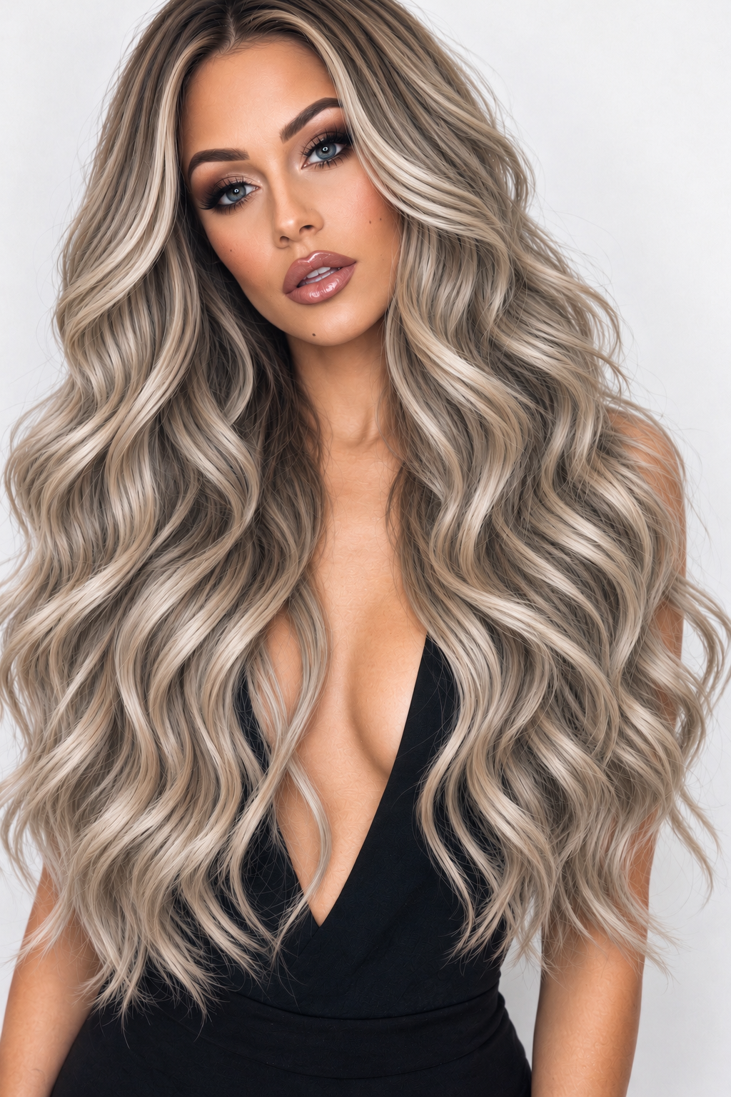 ice ash blonde root strech balayage tape hair extensions