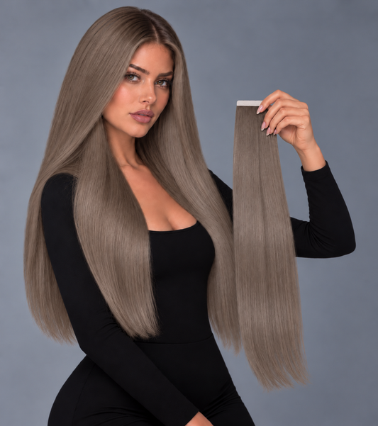 #10 LIGHT ASH BROWN TAPE HAIR EXTENSIONS