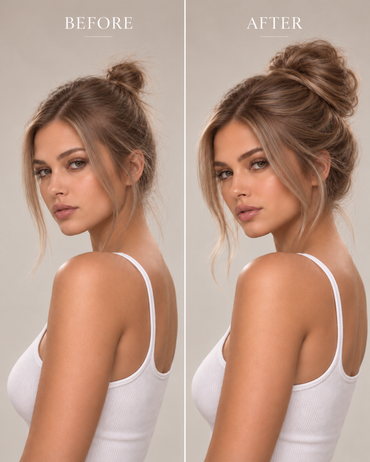 #8/14 light brown & caramel blonde highlighted 100% human hair bun scrunchie
