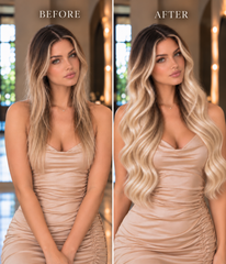 DARK BROWN TO BLONDE ROOT STRETCH BALAYAGE WAVY REMY HAIR EXTENSIONS