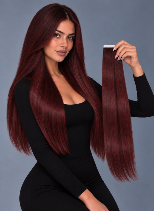 #99j DEEP BURGUNDY RED WINE RED TAPE HAIR EXTENSIONS