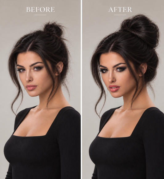 #1B/2 DARKEST BROWN HIGHLIGHT HUMAN HAIR SCRUNCHIE BOOSTER BUN