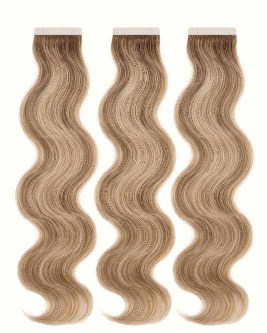 #613/24 VANILLA BLONDE HIGHLIGHTWAVY TAPE HAIR EXTENSIONS