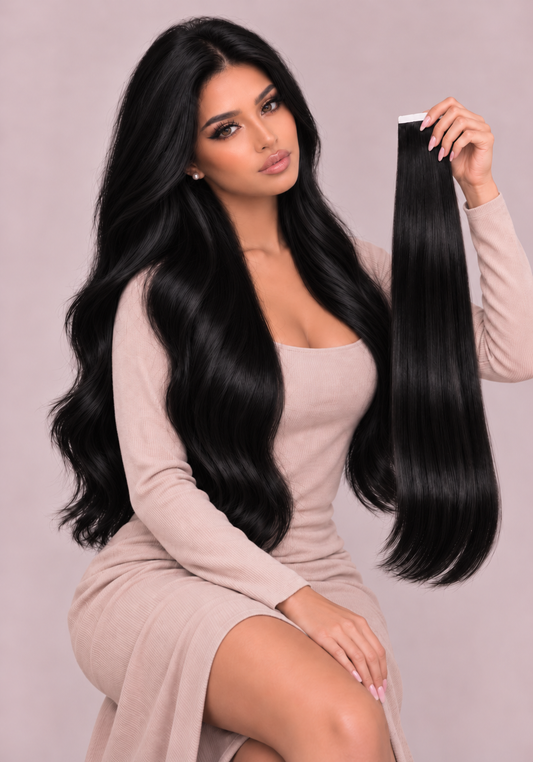 #1 EBONY JET BLACK TAPE HAIR EXTENSIONS