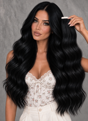MIDNIGHT BLACK WAVY TAPE HAIR EXTENSIONS