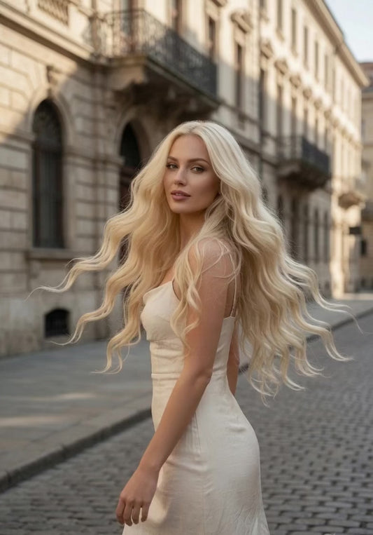 CREAM BLONDE HIGHLIGHT RUSSIAN WAVY TAPE HAIR EXTENSIONS