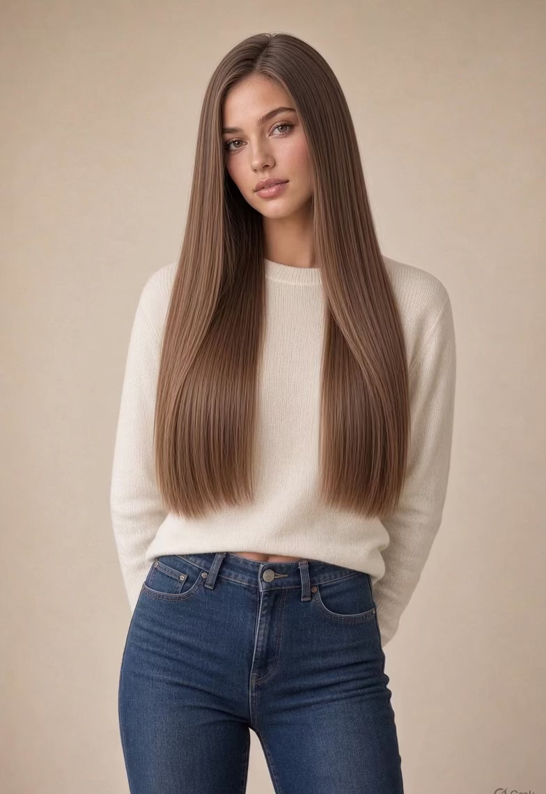 #8  LIGHT CHESTNUT BROWN REMY TAPE HAIR EXTENSIONS