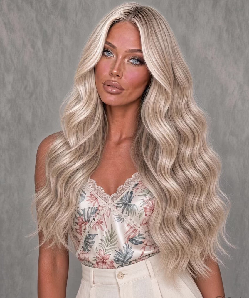 RUSSIAN #18/613 ASH BLONDE HIGHLIGHT WAVY TAPE HAIR EXTENSIONS