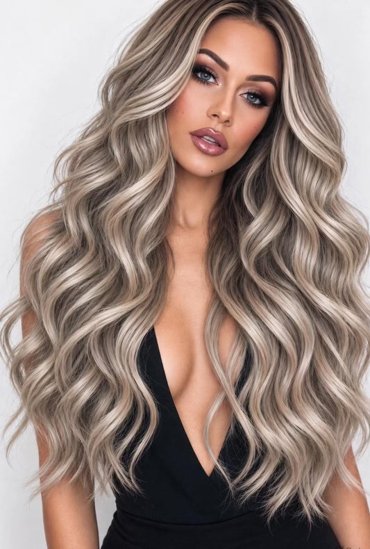 ice ash blonde root strech balayage hair extensions