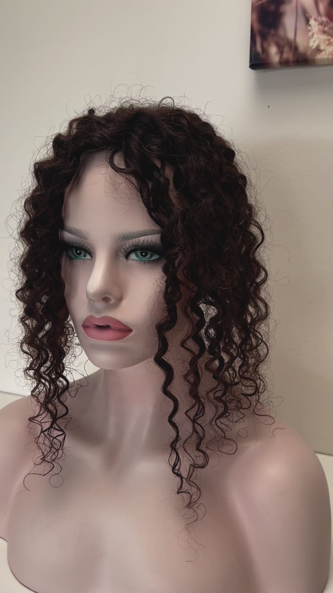 Curly Brown Highlight - Volume Human Hair Topper - 18" - " 1.8x6 Base