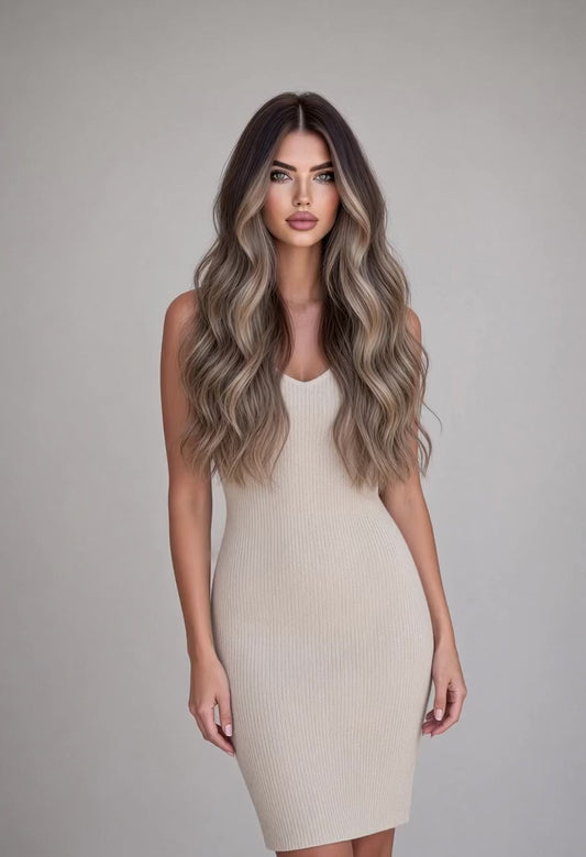 DARK ASH BROWN TO DARK BLONDE BALAYAGE TAPE HAIR EXTENSIONS