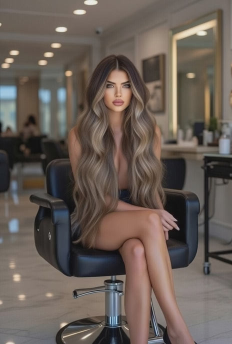 #1b/2/16 balayage darkest brown & blonde highlight invisible tape hair extensions