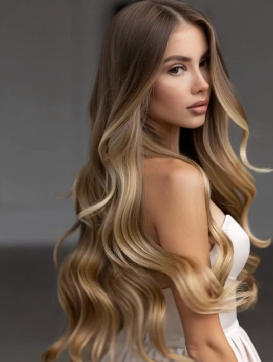 RUSSIAN #16/8 CARAMEL HIGHLIGHT WAVY TAPE HAIR EXTENSIONS