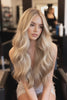 Honey blonde highlight balayage root stretch hair extensions