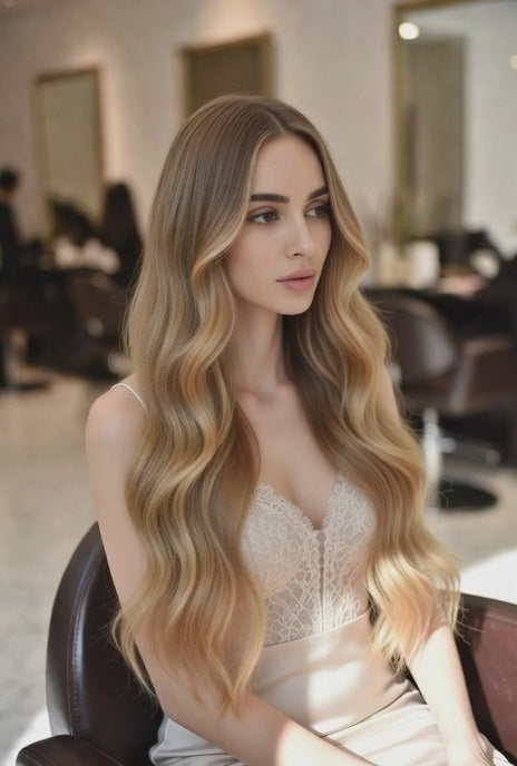 #6/613 LIGHT BROWN CARAMEL BLONDE HIGHLIGHTED TAPE HAIR EXTENSIONS