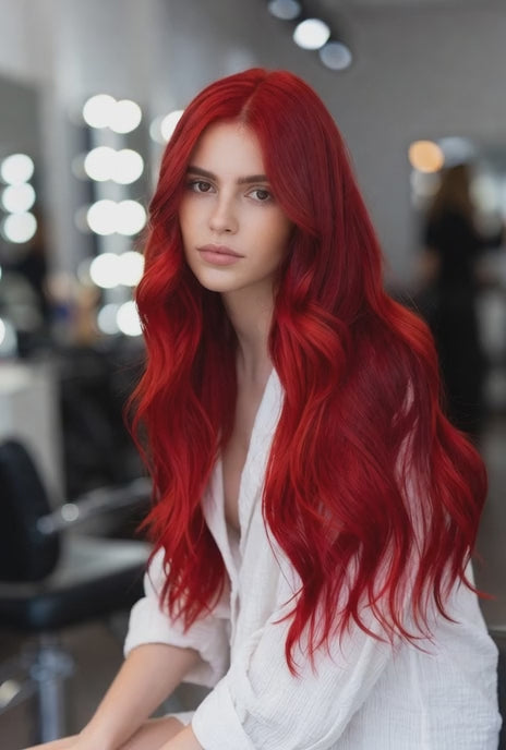 Bright red hair extensions