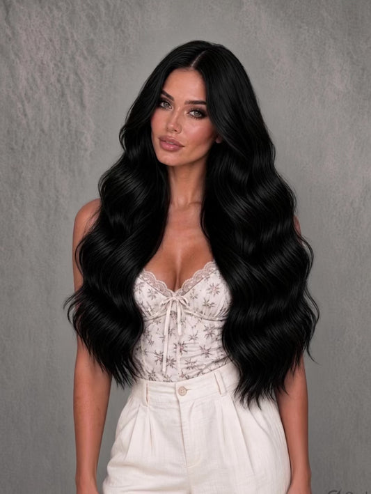 MIDNIGHT BLACK WAVY TAPE HAIR EXTENSIONS