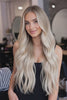 ash blonde highlighted root stretch invisible hair extensions 

