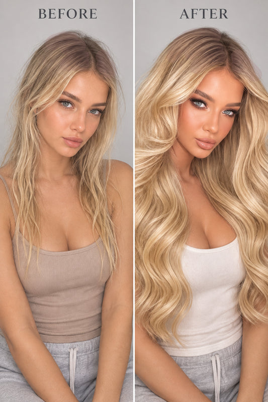 GOLDEN BLONDE ROOT STRETCH BALAYAGE TAPE HAIR EXTENSIONS