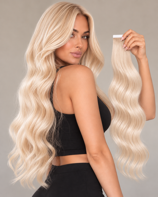 VANILLA BLONDE HIGHLIGHT RUSSIAN WAVY TAPE HAIR EXTENSIONS (Copy)