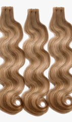 RUSSIAN #16/8 CARAMEL HIGHLIGHT WAVY TAPE HAIR EXTENSIONS