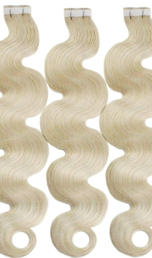 CREAM BLONDE HIGHLIGHT RUSSIAN WAVY TAPE HAIR EXTENSIONS
