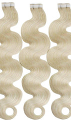 #60 PLATINUM BLONDE RUSSIAN WAVY TAPE HAIR EXTENSIONS