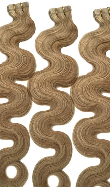 #16 /22 wavy caramel tape hair extensions